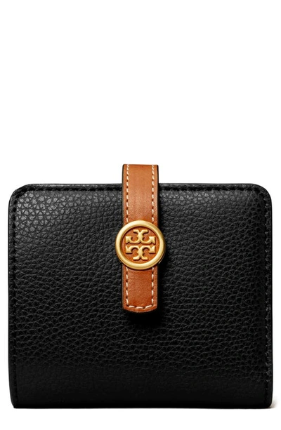 Tory Burch Robinson Multicolor Pebbled Mini Wallet In Black | ModeSens
