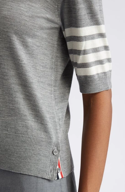 Shop Thom Browne 4-bar Short Sleeve Stretch Merino Wool Turtleneck Sweater In Light Grey