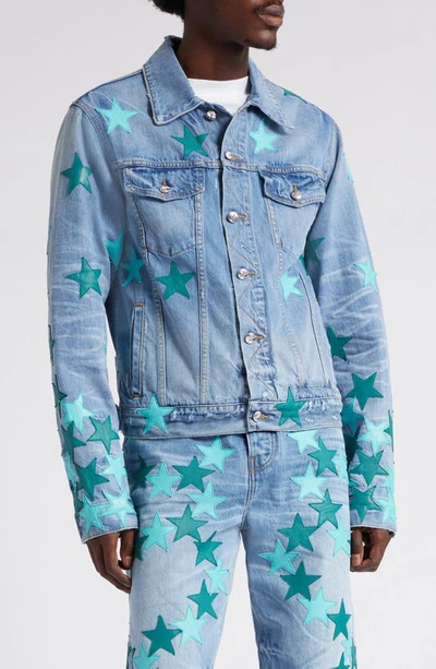 Shop Amiri Chemist Star Denim Trucker Jacket In Faded Indigo