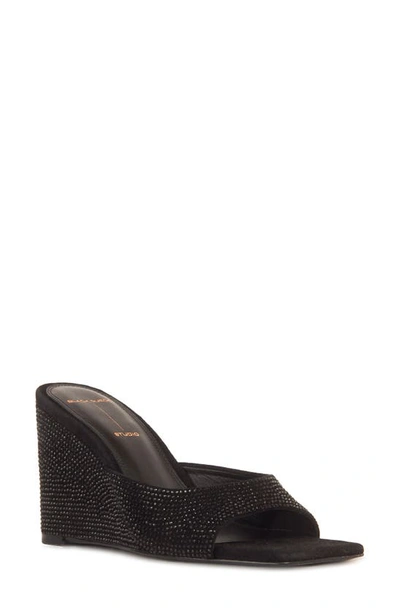 Shop Black Suede Studio Paloma Crystal Wedge Sandal In Black Suede