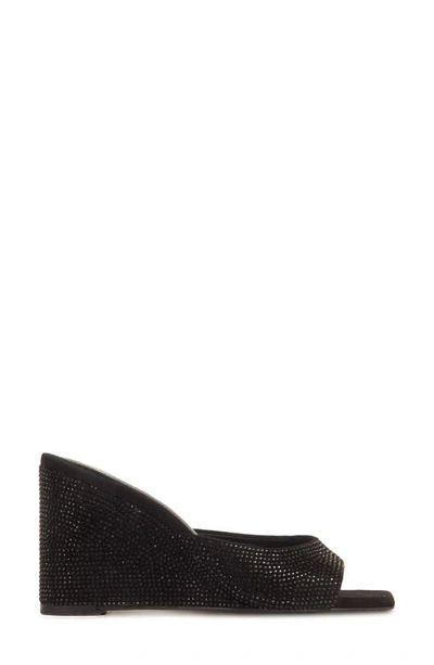Black Suede Studio Paloma Crystal Wedge Sandal In Black Suede