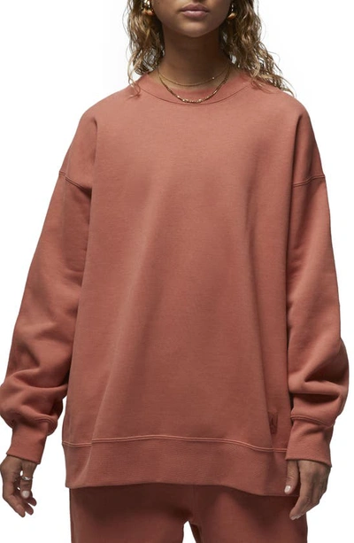 Shop Jordan Flight Fleece Oversize Crewneck Sweatshirt In Sky Orange