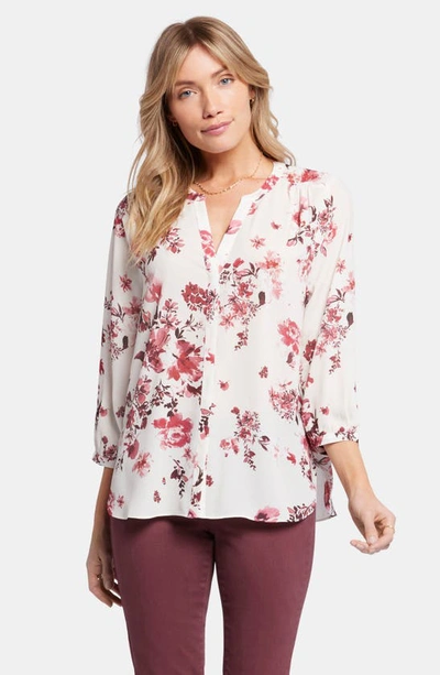 Shop Nydj High-low Crepe Blouse In Harmony Garden