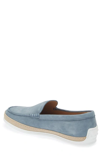 Tod's Light Calfskin Loafers With Rubber And Rope Sole In Avio Chiaro