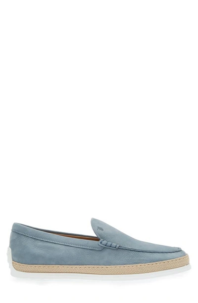 Tod's Light Calfskin Loafers With Rubber And Rope Sole In Avio Chiaro