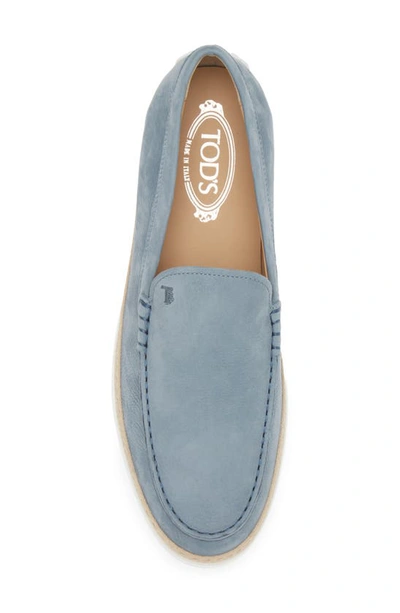Tod's Light Calfskin Loafers With Rubber And Rope Sole In Avio Chiaro