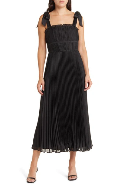 Shop Adelyn Rae Bianca Pleated Organza Midi Dress In Black