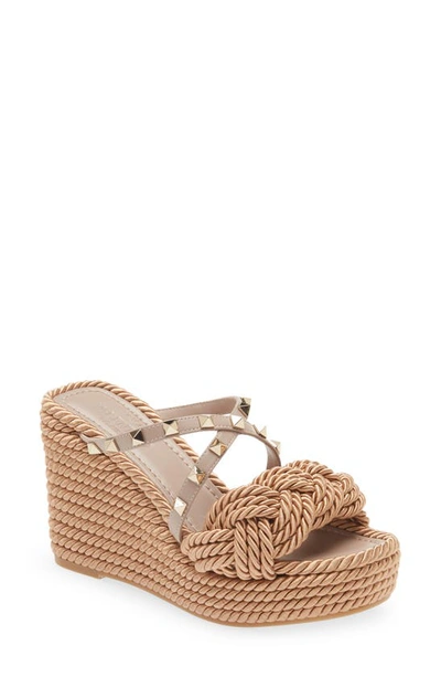 Valentino Garavani Rockstud Torchon Espadrille Wedge In Poudre | ModeSens