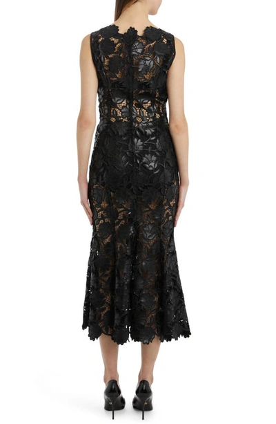 Shop Dolce & Gabbana Faux Leather Floral Macramé Lace Dress In Black