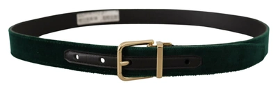 Shop Dolce & Gabbana Velvet Leather  Metal Logo Men's Belt In Green