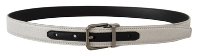Shop Dolce & Gabbana Leather  Chrome Logo Buckle Men's Belt In White