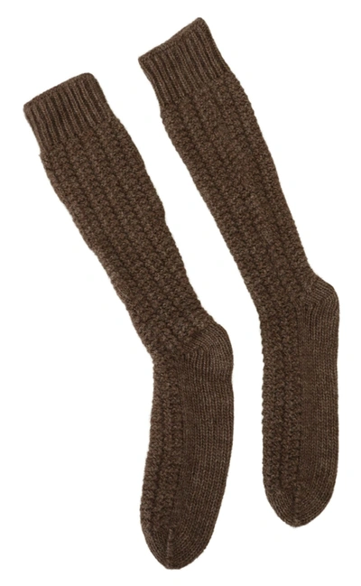 Shop Dolce & Gabbana Chic Over-calf Wool Blend Knit Women's Socks In Brown