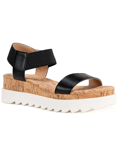 Shop Sun + Stone Melanyy Womens Faux Leather Slip On Flatform Sandals In Black