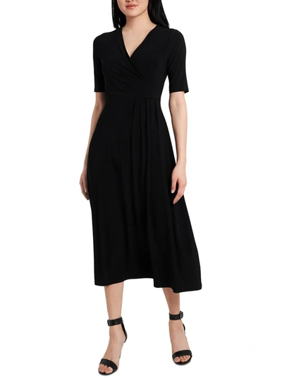 Shop Msk Womens Knit V-neck Midi Dress In Black