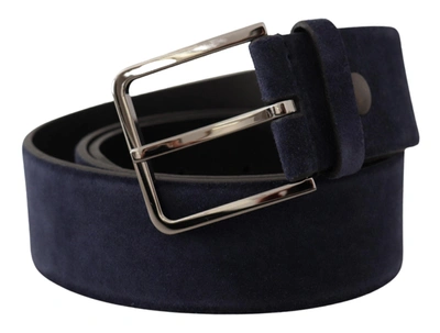 Shop Dolce & Gabbana Velvet Leather  Logo Buckle Men's Belt In Blue