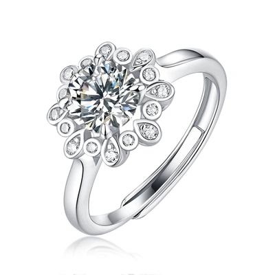 Shop Stella Valentino Sterling Silver With 1ctw Round Lab Created Moissanite Bezel Flower Petal Cluster Engagement Anniver