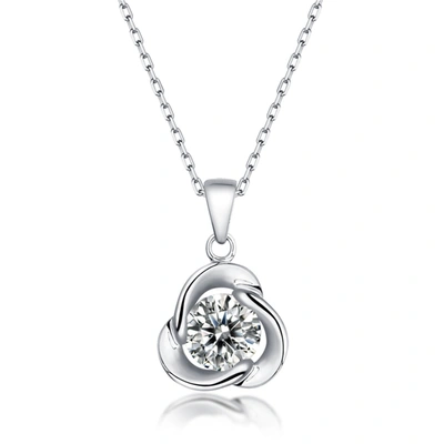 Shop Stella Valentino Sterling Silver With 1ct Round Moissanite Solitaire Flower Swirl Pendant Necklace