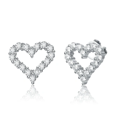 Stella Valentino Sterling Silver With 1ctw Lab Created Moissanite French Pave Heart Halo Stud Earrings In Silver