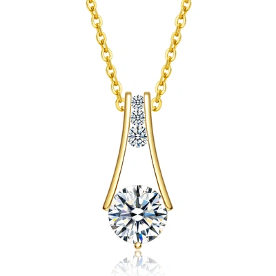 Stella Valentino Sterling Silver 14k Yellow Gold Plated With 1.50ctw Lab Created Moissanite Trapeze Necklace