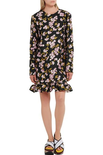 Shop Marni Ruffled Floral-print Cotton And Silk-blend Mini Dress