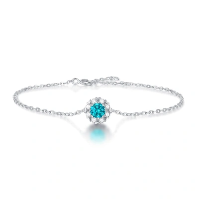 Stella Valentino Sterling Silver With 0.50ctw Lab Created Moissanite & Blue Topaz Round Halo Adjustable Station Charm In Blue