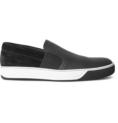 Lanvin Grained-leather And Suede Slip-on Sneakers In Black