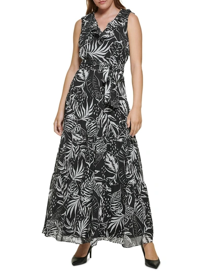 Shop Karl Lagerfeld Womens Chiffon Maxi Maxi Dress In Grey