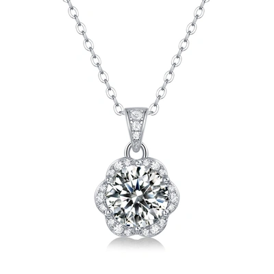 Shop Stella Valentino Sterling Silver With 2ctw Lab Created Moissanite Cluster Lace Halo Flower Pendant Necklace