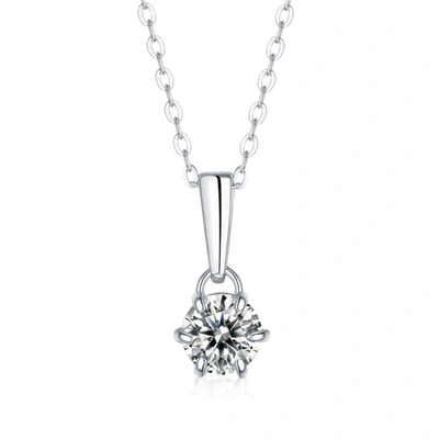 Stella Valentino Sterling Silver With 2ct Lab Created Moissanite Round Solitaire Classic Drop Pendant Necklace In Silver