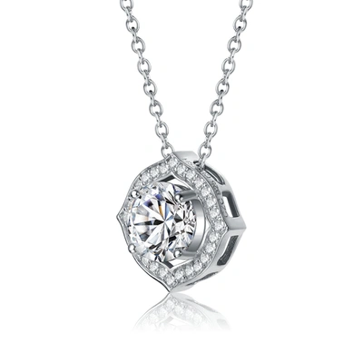 Stella Valentino Sterling Silver With 1ctw Lab Created Moissanite Round Halo Vintage Style Pendant Necklace