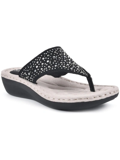 Shop Cliffs By White Mountain Calling Womens Embellished Cushioned Thong Sandals In Black