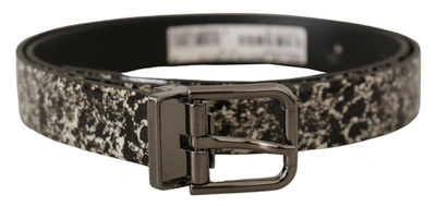 Shop Dolce & Gabbana Marble Print Leather  Logo Men's Belt In Black