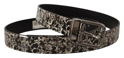 Shop Dolce & Gabbana Marble Print Leather  Logo Men's Belt In Black