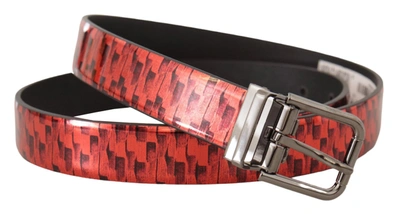 Shop Dolce & Gabbana Herringbone Leather  Tone Buckle Men's Belt In Red