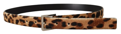Shop Dolce & Gabbana Calf Fur Leopard Print Skinny Logo Buckle Men's Belt In Brown