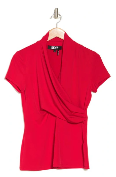 Shop Dkny Cowl Neck Side Ruched Top In Poppy