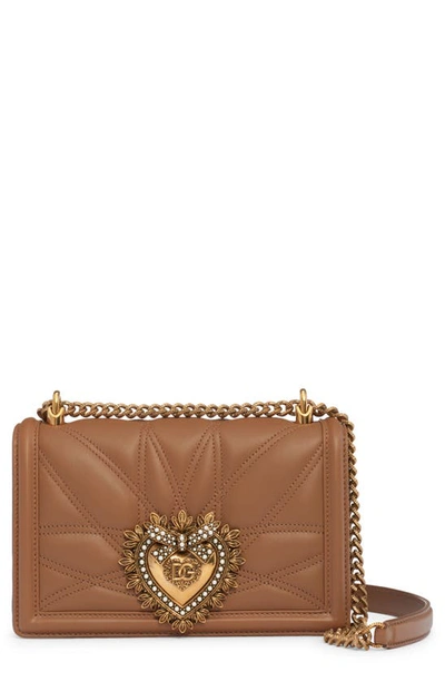 Shop Dolce & Gabbana Dolce&gabbana Devotion Logo Heart Lambskin Crossbody Bag In Light Brown