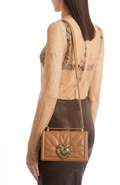 Shop Dolce & Gabbana Dolce&gabbana Devotion Logo Heart Lambskin Crossbody Bag In Light Brown