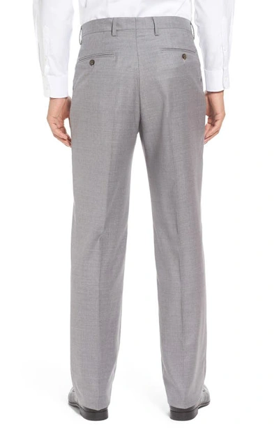 Shop Berle Flat Front Solid Wool Trousers In Light Grey