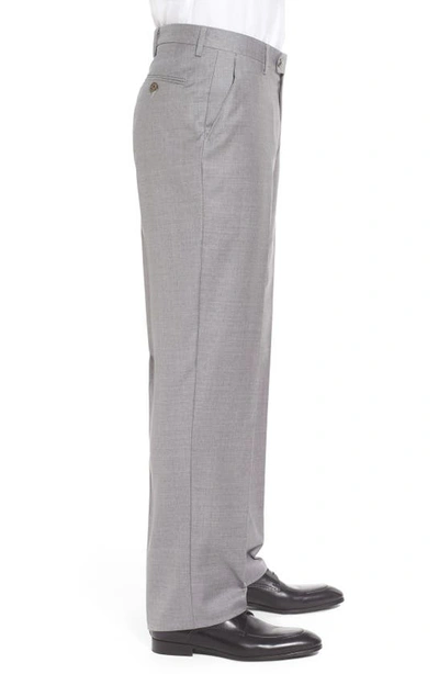 Shop Berle Flat Front Solid Wool Trousers In Light Grey