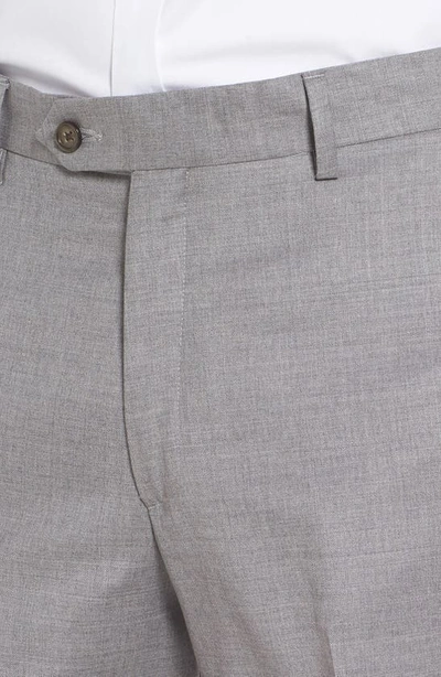 Berle Flat Front Solid Wool Trousers In Light Grey