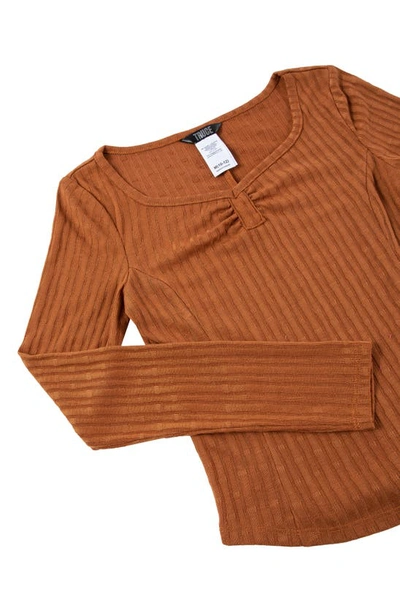 Shop Truce Kids' Long Sleeve Rib Knit Top In Rust