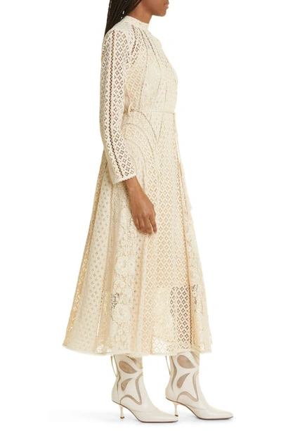 Shop Zimmermann Mixed Lace Panel Long Sleeve Cotton Blend Dress In Light Tea