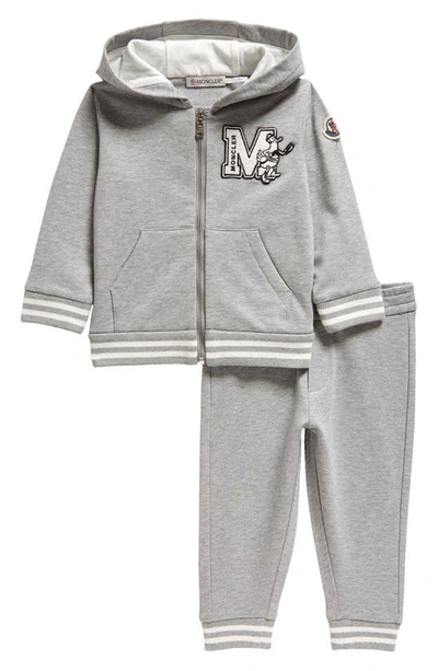 Shop Moncler Kids' Varsity Logo Zip Hoodie & Sweatpants Set In Grey