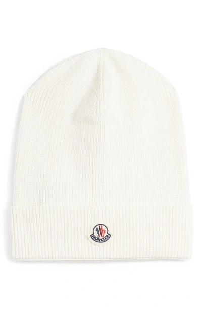 Shop Moncler Kids' Cotton Rib Logo Beanie In White