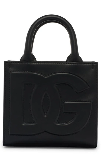 Shop Dolce & Gabbana Mini Dg Logo Daily Leather Tote In Black