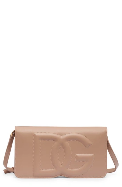 Shop Dolce & Gabbana Mini Dg Logo Leather Crossbody Bag In Powder Pink