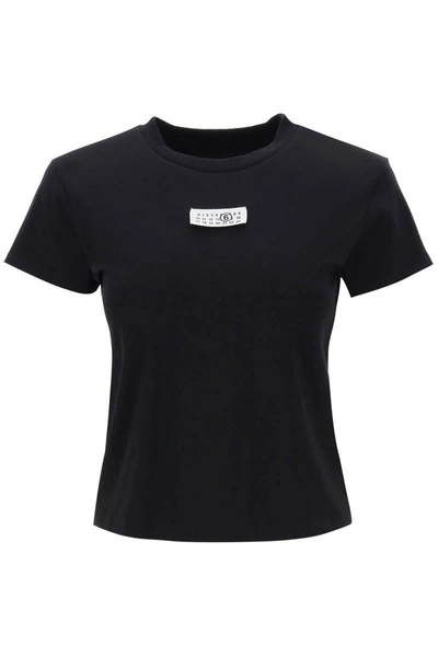 Shop Mm6 Maison Margiela T-shirt With Logo Label In Black