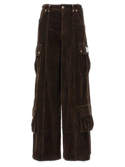 Shop Dolce & Gabbana Ribbed Cargo Pants In Brown