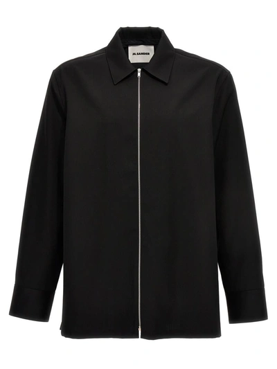 Shop Jil Sander Wool Gabardine Overshirt In Black